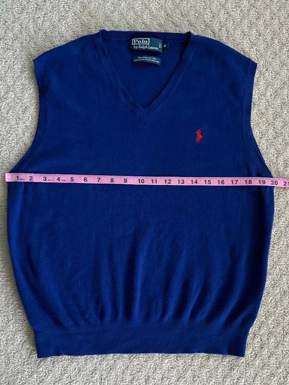 Polo By Ralph Lauren Cotton V-Neck Sweater Vest Royal Blue M Classic Preppy Soft
